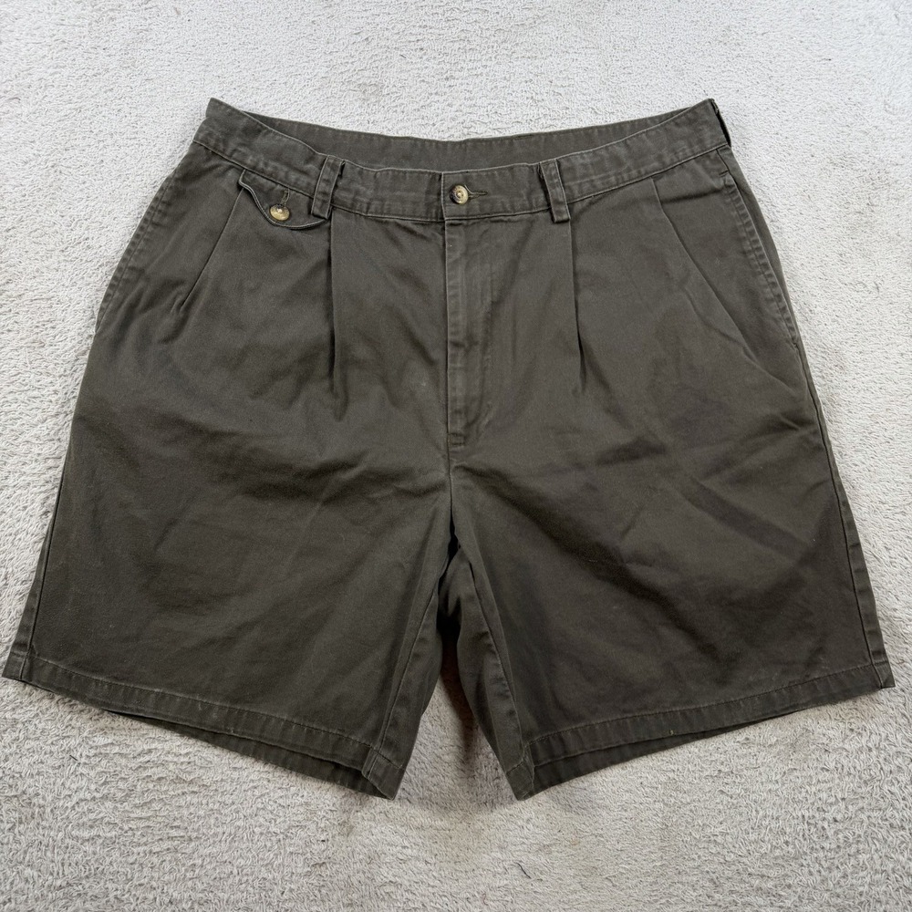 Nautica Shorts Mens 36 Green Pleated Cotton Chino Casual Pocket 7"